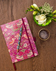 Strawberry Thief A5 Notebook Hard Cover with Pen - Raspberry with Indigo Pen
