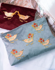 Strawberry Thief Embroided Velvet Pouch, Medium