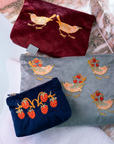 Strawberry Thief Embroided Velvet Pouch, Small