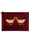 Strawberry Thief Embroided Velvet Pouch, Medium